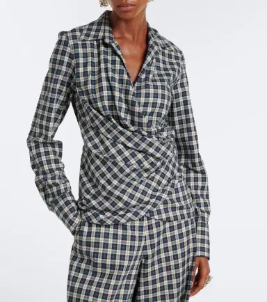Dries Van Noten Draped plaid cotton flannel shirt | Thumbnail 5