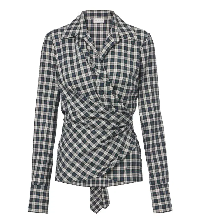 Dries Van Noten Draped plaid cotton flannel shirt