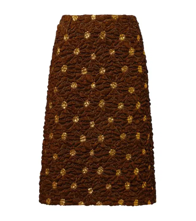Dries Van Noten Embellished floral cloqué midi skirt