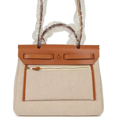HERMÈS Hermes Herbag Zip PM 31 "Circuit 24" Naturel, Ecru-Gris Meyer Toile H Plume Canvas, Naturel Hunter Gold Hardware | Thumbnail 5 HERMÈS Hermes Herbag Zip PM 31 "Circuit 24" Naturel, Ecru-Gris Meyer Toile H Plume Canvas, Naturel Hunter Gold Hardware | Thumbnail 5