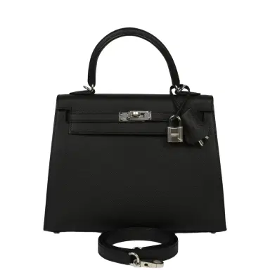 HERMÈS Hermes Kelly Sellier 25 Black Epsom Palladium Hardware | Thumbnail 1