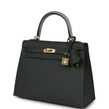 HERMÈS Hermes Kelly Sellier 25 Tri-Color Vert Mangrove, Gris Pantin, Black Epsom Permabrass Hardware | Thumbnail 5 HERMÈS Hermes Kelly Sellier 25 Tri-Color Vert Mangrove, Gris Pantin, Black Epsom Permabrass Hardware | Thumbnail 5
