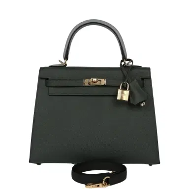 HERMÈS Hermes Kelly Sellier 25 Tri-Color Vert Mangrove, Gris Pantin, Black Epsom Permabrass Hardware | Thumbnail 1 HERMÈS Hermes Kelly Sellier 25 Tri-Color Vert Mangrove, Gris Pantin, Black Epsom Permabrass Hardware | Thumbnail 1