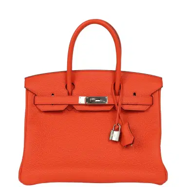 HERMÈS Pre-owned Hermes Birkin 30 Orange Poppy Clemence Palladium Hardware | Thumbnail 1 HERMÈS Pre-owned Hermes Birkin 30 Orange Poppy Clemence Palladium Hardware | Thumbnail 1