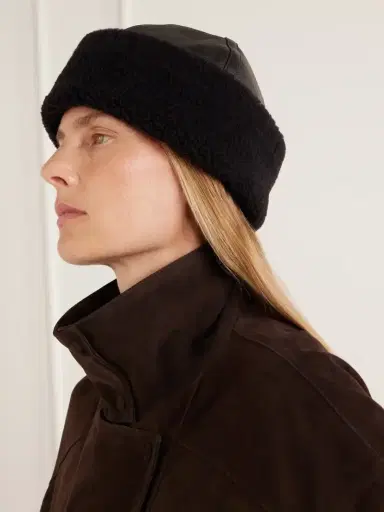 Nour Hammour Dallen Shearling-trimmed Leather Beanie | Thumbnail 2 Nour Hammour Dallen Shearling-trimmed Leather Beanie | Thumbnail 2
