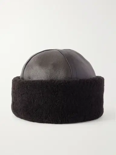 Nour Hammour Dallen Shearling-trimmed Leather Beanie | Thumbnail 3 Nour Hammour Dallen Shearling-trimmed Leather Beanie | Thumbnail 3