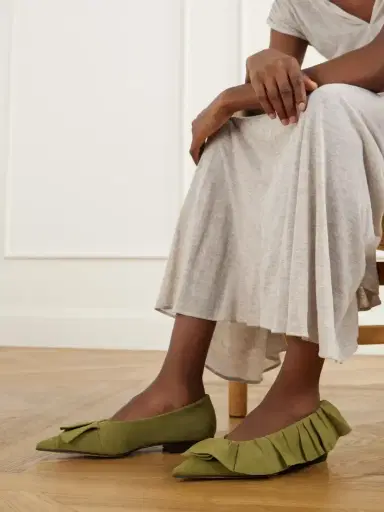 JW Anderson Ruffled Nubuck-trimmed Suede Ballet Flats | Thumbnail 2