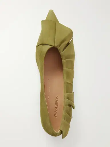JW Anderson Ruffled Nubuck-trimmed Suede Ballet Flats | Thumbnail 6