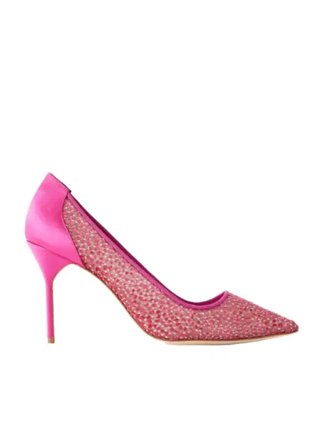 Manolo Blahnik Bb 90 Embellished Satin-trimmed Tulle Pumps