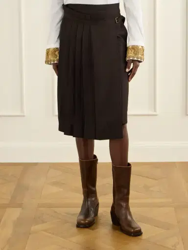 Dries Van Noten Striped Pleated Twill Knee-length Skirt | Thumbnail 3 Dries Van Noten Striped Pleated Twill Knee-length Skirt | Thumbnail 3