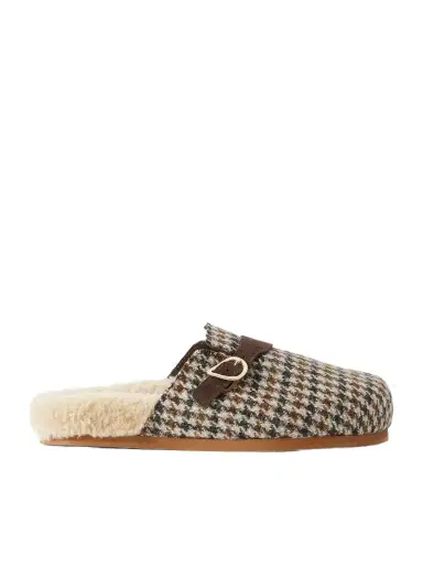 Ancient Greek Sandals Vasilitsa Shearling-trimmed Houndstooth Tweed Mules | Thumbnail 1 Ancient Greek Sandals Vasilitsa Shearling-trimmed Houndstooth Tweed Mules | Thumbnail 1