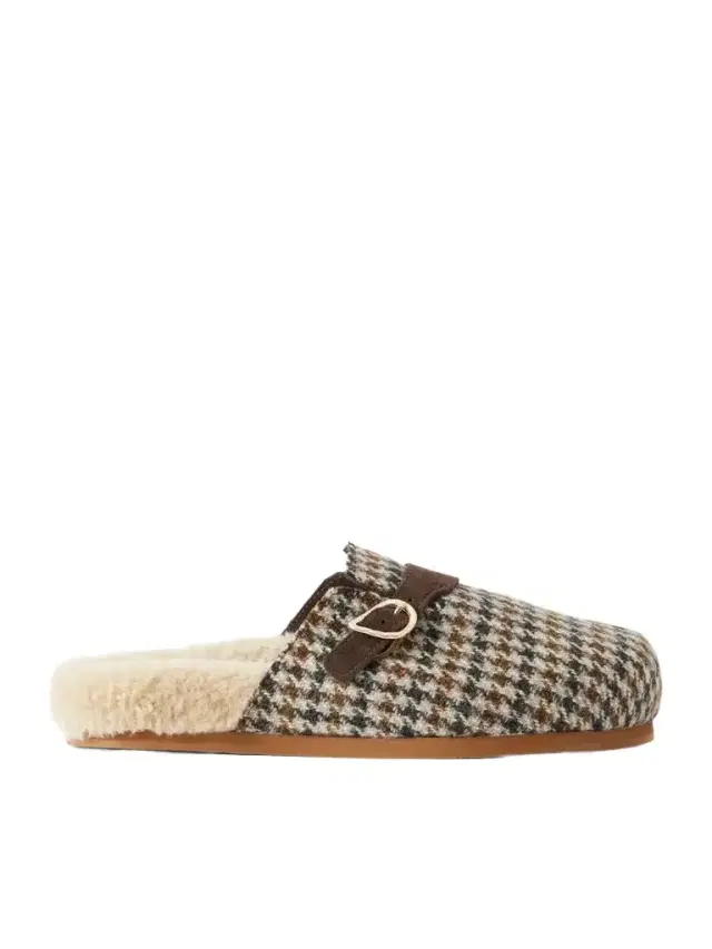 Ancient Greek Sandals Vasilitsa Shearling-trimmed Houndstooth Tweed Mules