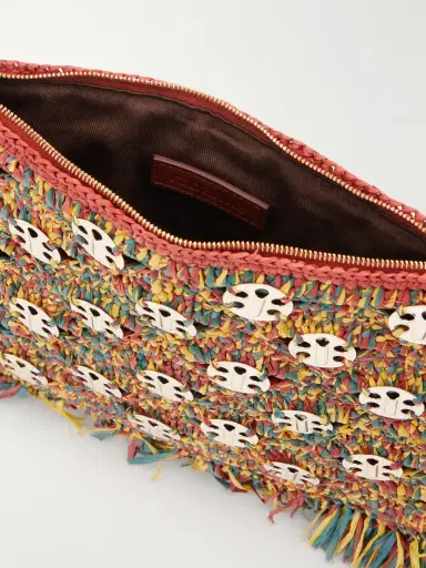 Rabanne Leather-trimmed Fringed Woven Raffia Clutch | Thumbnail 6