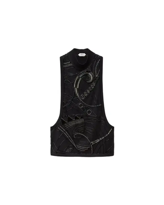 Versace Embroidered Stretch Cotton Jersey Tank Top