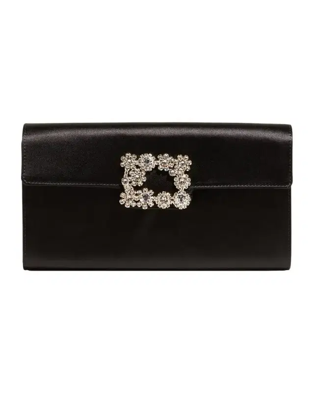Roger Vivier Crystal Buckle Satin Clutch Bag
