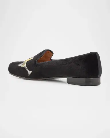 Stubbs and Wootton Men's Celebrate Black Velvet Slippers | Thumbnail 4