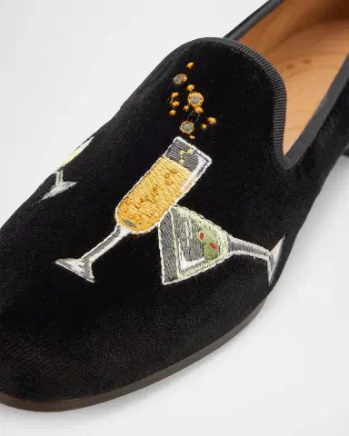 Stubbs and Wootton Men's Celebrate Black Velvet Slippers | Thumbnail 5