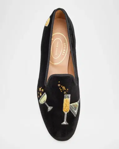 Stubbs and Wootton Men's Celebrate Black Velvet Slippers | Thumbnail 6