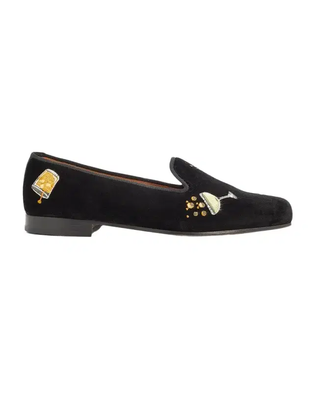 Stubbs and Wootton Men's Celebrate Black Velvet Slippers