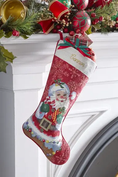 Sferra Retro Santa Holiday Stocking, Personalized | Thumbnail 2