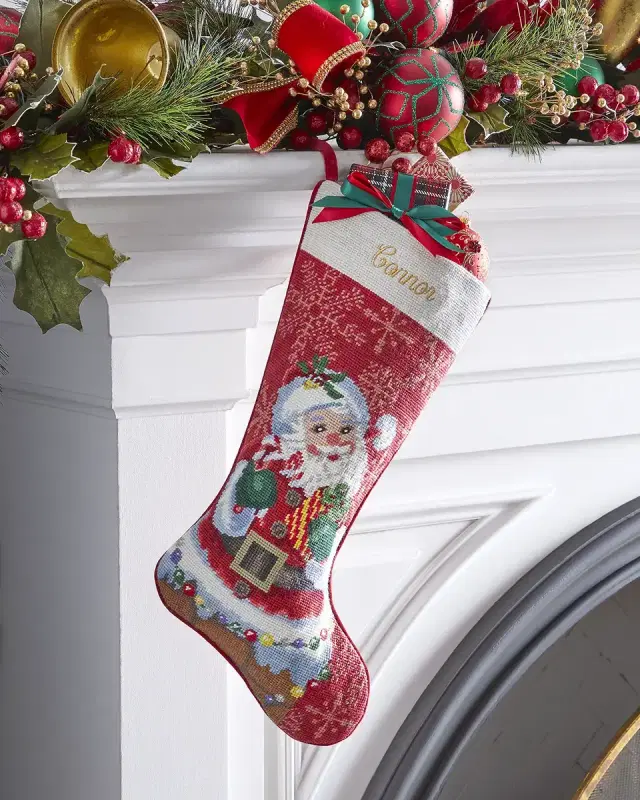 Sferra Retro Santa Holiday Stocking, Personalized