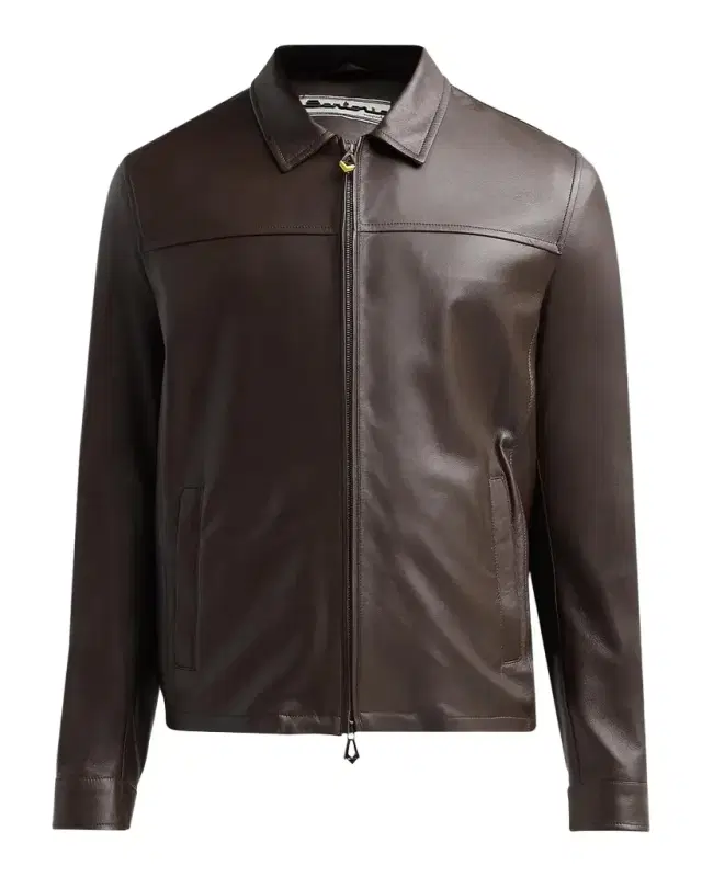 Kiton Leather Zip-Front Jacket