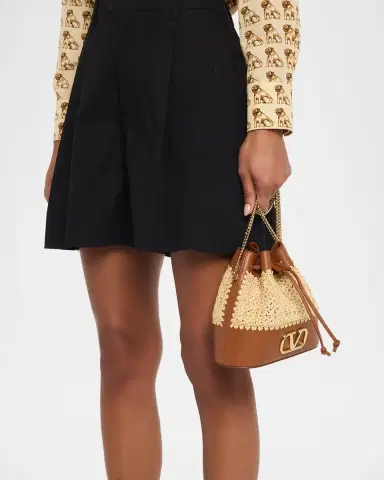 Valentino Garavani Mini Raffia & Leather Bucket Crossbody Bag | Thumbnail 2 Valentino Garavani Mini Raffia & Leather Bucket Crossbody Bag | Thumbnail 2