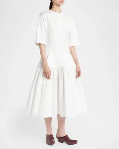 Bottega Veneta Cotton Voile Drop-Waist Midi Dress | Thumbnail 4 Bottega Veneta Cotton Voile Drop-Waist Midi Dress | Thumbnail 4