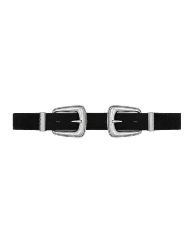 Veronica Beard Arch Double-Buckle Suede Waist Belt