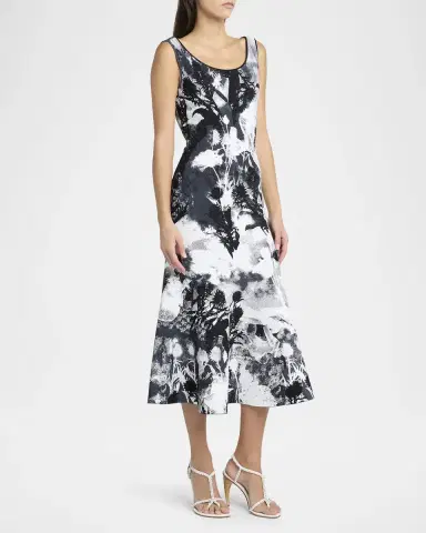 Alexander McQueen Flowers Jacquard Compact Knit Trumpet Midi Dress | Thumbnail 4