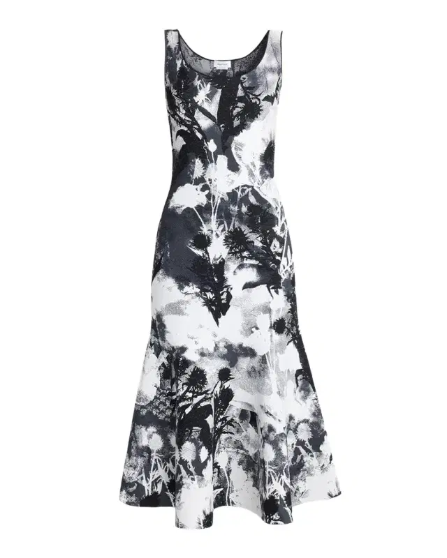 Alexander McQueen Flowers Jacquard Compact Knit Trumpet Midi Dress