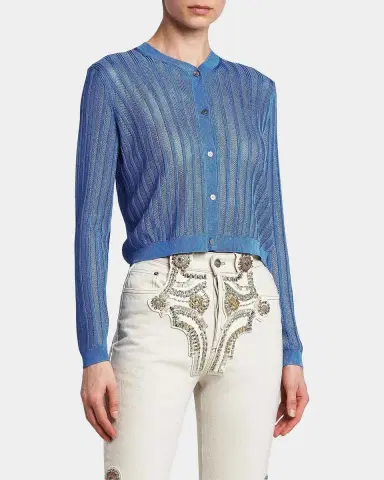 Versace La Vacanza Mesh Rib-Knit Cardigan | Thumbnail 6 Versace La Vacanza Mesh Rib-Knit Cardigan | Thumbnail 6