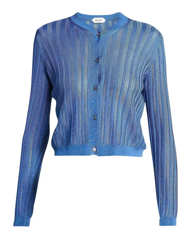 Versace La Vacanza Mesh Rib-Knit Cardigan