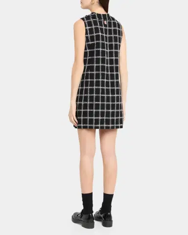 Thom Browne V-Neck Frayed Windowpane Tweed Mini Cardigan Dress | Thumbnail 3 Thom Browne V-Neck Frayed Windowpane Tweed Mini Cardigan Dress | Thumbnail 3
