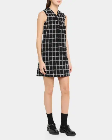 Thom Browne V-Neck Frayed Windowpane Tweed Mini Cardigan Dress | Thumbnail 4 Thom Browne V-Neck Frayed Windowpane Tweed Mini Cardigan Dress | Thumbnail 4