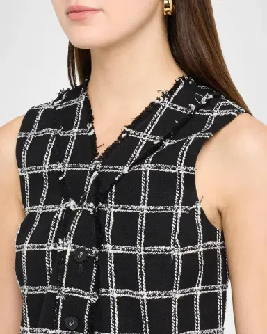 Thom Browne V-Neck Frayed Windowpane Tweed Mini Cardigan Dress | Thumbnail 5 Thom Browne V-Neck Frayed Windowpane Tweed Mini Cardigan Dress | Thumbnail 5