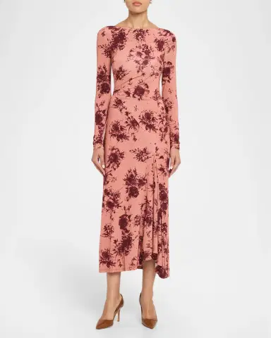 Lela Rose Floral Printed Jersey Long-Sleeve Midi Dress | Thumbnail 2 Lela Rose Floral Printed Jersey Long-Sleeve Midi Dress | Thumbnail 2