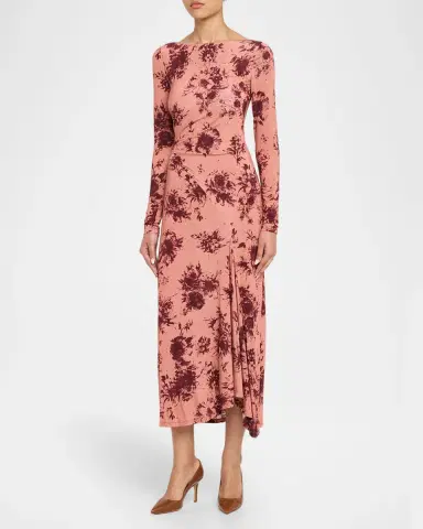 Lela Rose Floral Printed Jersey Long-Sleeve Midi Dress | Thumbnail 4 Lela Rose Floral Printed Jersey Long-Sleeve Midi Dress | Thumbnail 4