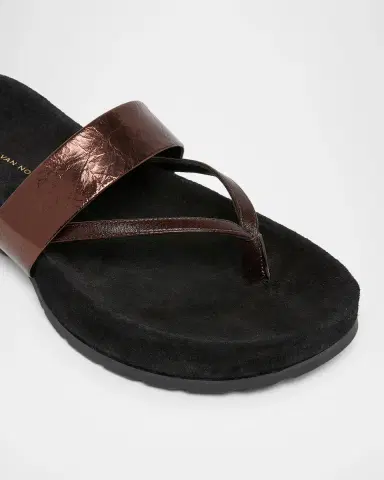 Dries Van Noten Mosaicon Metallic Leather Flat Thong Sandals | Thumbnail 3