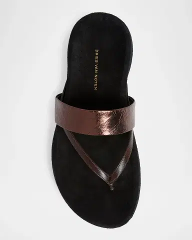Dries Van Noten Mosaicon Metallic Leather Flat Thong Sandals | Thumbnail 4