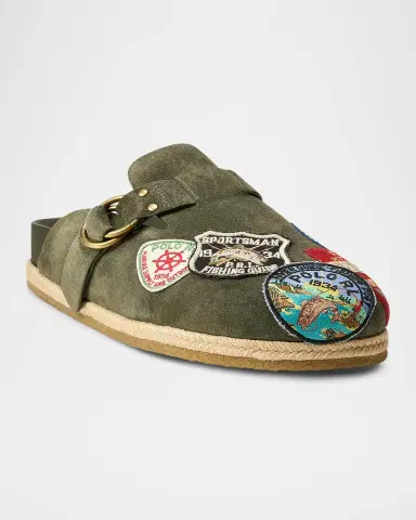Polo Ralph Lauren Men's Turbach Logo-Patch Suede Clog Sandals | Thumbnail 2