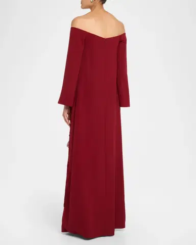 Lela Rose Floral Organza Embroidered Off-The-Shoulder Crepe Gown | Thumbnail 3 Lela Rose Floral Organza Embroidered Off-The-Shoulder Crepe Gown | Thumbnail 3