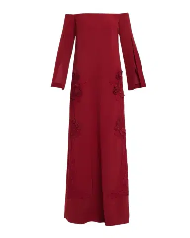 Lela Rose Floral Organza Embroidered Off-The-Shoulder Crepe Gown | Thumbnail 1 Lela Rose Floral Organza Embroidered Off-The-Shoulder Crepe Gown | Thumbnail 1