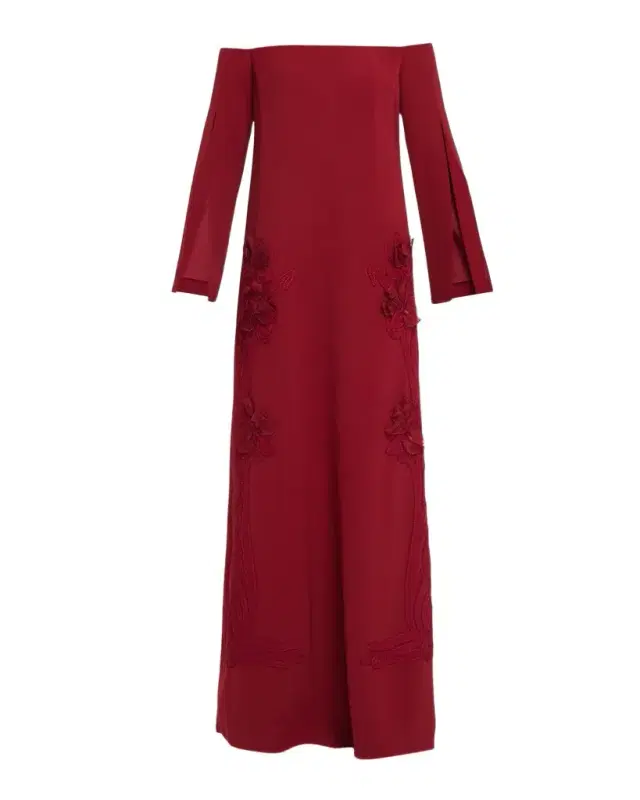 Lela Rose Floral Organza Embroidered Off-The-Shoulder Crepe Gown