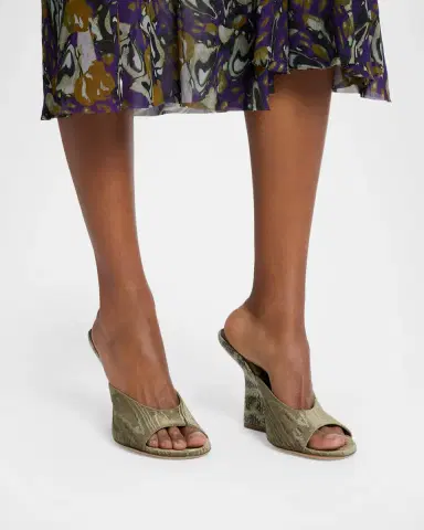 Dries Van Noten 120mm Velvet and Snake-Effect Leather Mules | Thumbnail 2