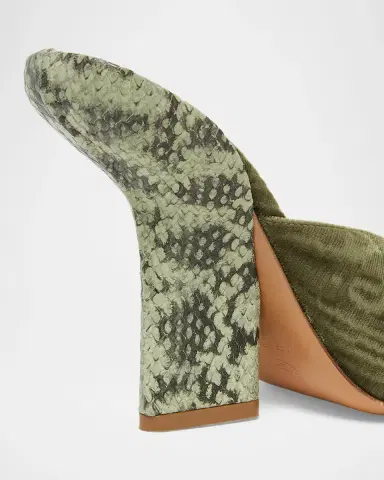 Dries Van Noten 120mm Velvet and Snake-Effect Leather Mules | Thumbnail 5