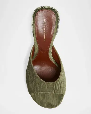 Dries Van Noten 120mm Velvet and Snake-Effect Leather Mules | Thumbnail 6