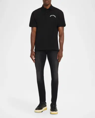 Palm Angels Men's Curved Logo Cotton Polo Shirt | Thumbnail 2