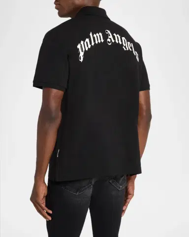 Palm Angels Men's Curved Logo Cotton Polo Shirt | Thumbnail 3