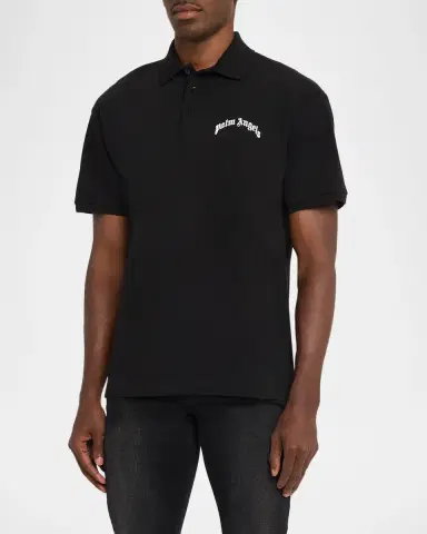 Palm Angels Men's Curved Logo Cotton Polo Shirt | Thumbnail 4